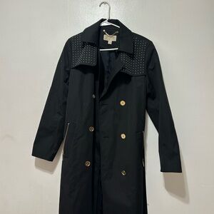 Michael Kors Black Trench Coat with Gold Chain Detail